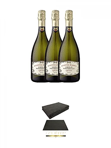 Doppio Passo Asolo PROSECCO Superiore D.O.C.G. 3 x 0,75 Liter + Käseplatten 6er Set 22 x 16 aus Schiefer für Dinnerpartys und Veranstaltungen von 1a Schiefer