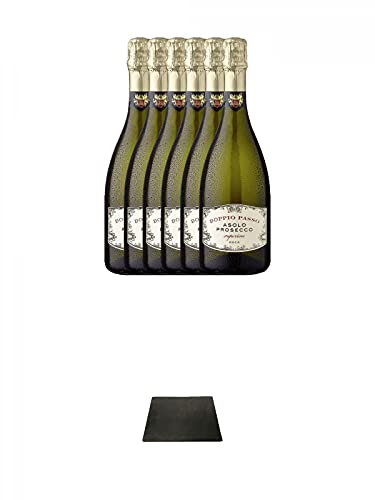 Doppio Passo Asolo PROSECCO Superiore D.O.C.G. 6 x 0,75 Liter + Käseplatten - 1 er - Set 22 x 16 aus Schiefer für Dinnerpartys und Veranstaltungen von 1a Schiefer