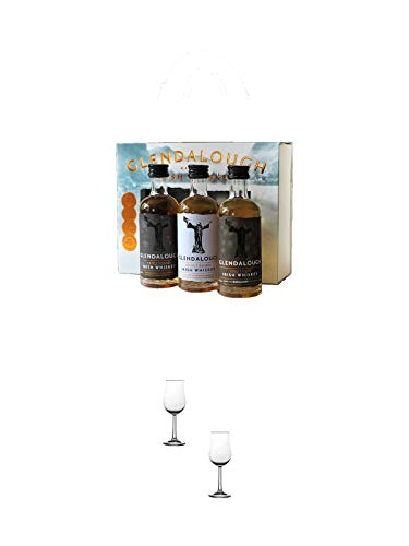 Glendalough Irish Whiskey The Discovery Collection 3 x 5 cl + Nosing Gläser Kelchglas Bugatti mit Eichstrich 2cl und 4cl - 2 Stück von 1a Schiefer