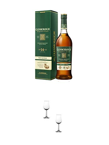 Glenmorangie 14 Jahre The Quinta Ruban Port Cask Finish 0,7 Liter + Nosing Gläser Kelchglas Bugatti mit Eichstrich 2cl und 4cl - 2 Stück von 1a Schiefer