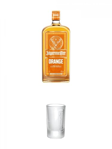 Jägermeister Orange 33% Deutschland 1,0 Liter + Jägermeister Frozen Club Shot Glas 2 cl 1 Stück von 1a Schiefer