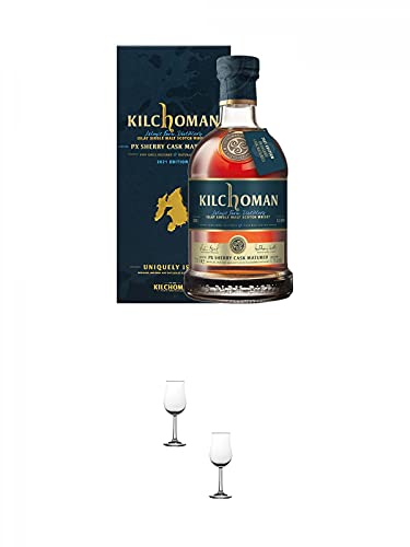 Kilchoman PX SHERRY 47,3% Islay Single Malt 0,7 Liter + Nosing Gläser Kelchglas Bugatti mit Eichstrich 2cl und 4cl - 2 Stück von 1a Schiefer