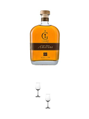 Marzadro Grappa GIARE Amarone 0,7 Liter + Nosing Gläser Kelchglas Bugatti mit Eichstrich 2cl und 4cl - 2 Stück von 1a Schiefer