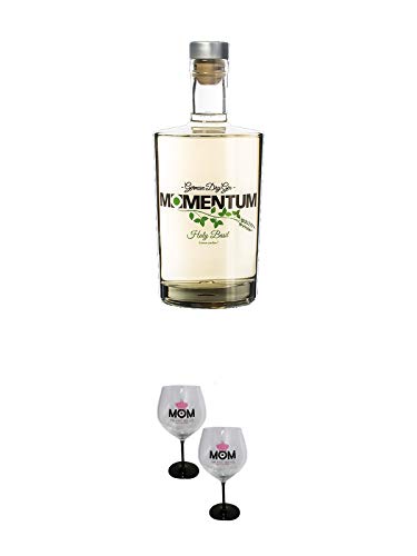 Momentum German Dry Gin mit Basilikum Deutschland 0,7 Liter + MOM Ballon Glas 2 Stück von 1a Schiefer