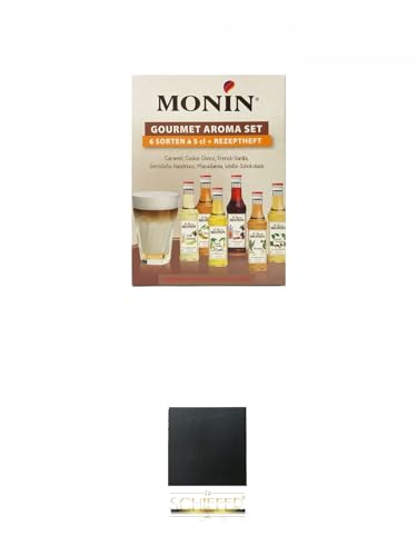 Monin Mini Coffee Set 6 x 5 cl + Schiefer Glasuntersetzer eckig ca. 9,5 cm Durchmesser von 1a Schiefer