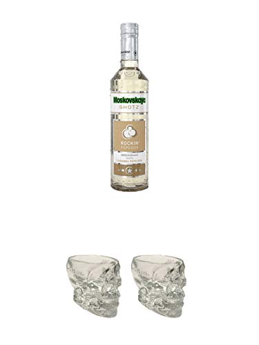 Moskovskaya SHOTZ Rockin Popcorn 0,5 Liter + Wodka Totenkopf aus Glas 1 Stück 29 ml + Wodka Totenkopf aus Glas 1 Stück 29 ml von 1a Schiefer