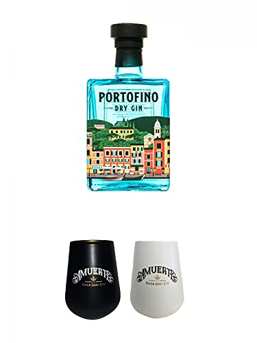 Portofino Italien Gin 0,5 Liter + Amuerte GIN GLAS (schwarz) + Amuerte GIN GLAS (weiß) von 1a Schiefer