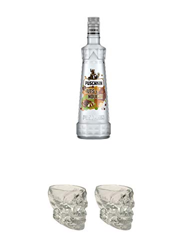 Puschkin Nuts & Nougat 0,7 Liter + Crystal Head Totenkopf aus Glas 1 Stück 29 ml + Crystal Head Totenkopf aus Glas 1 Stück 29 ml von 1a Schiefer