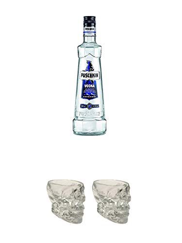Puschkin Vodka 0,7 Liter + Wodka Totenkopf aus Glas 1 Stück 29 ml + Wodka Totenkopf aus Glas 1 Stück 29 ml von 1a Schiefer