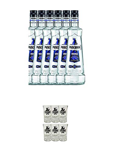 Puschkin Vodka 6 x 0,7 Liter + Puschkin Shotglas mit Eichstrich 6 Stück von 1a Schiefer