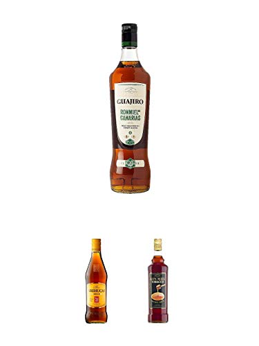 RON MIEL GUAJIRO 30% 1,0 Liter + Ron Arehucas Carta Oro Canarische Inseln 1,0 Liter + Ron Miel Tobacco Honey Rumlikör 1,0 Liter von 1a Schiefer