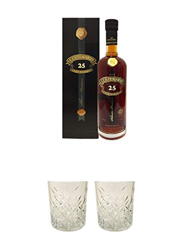 Ron Centenario 25 Jahre Gran Reserva Premium Rum Costa Rica 0,7 Liter + Rum Glas 1 Stück + Rum Glas 1 Stück von 1a Schiefer