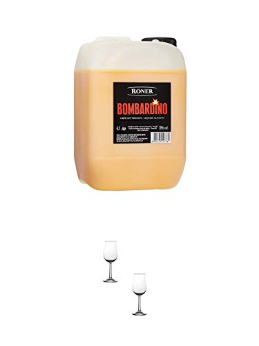 Roner Bombardino Ei-Rum Likör Italien 4,5 Liter MAGNUM + Nosing Gläser Kelchglas Bugatti mit Eichstrich 2cl und 4cl - 2 Stück von 1a Schiefer