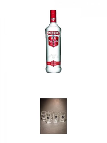 Smirnoff Vodka No. 21 Red Label 0,70 Liter + Three Sixty Vodka SHOT Glas mit Eichstrich 2 & 4 cl - 6 Stück von 1a Schiefer