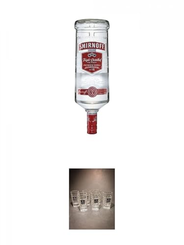 Smirnoff Vodka No. 21 Red Label 1,5 Liter + Three Sixty Vodka SHOT Glas mit Eichstrich 2 & 4 cl - 6 Stück von 1a Schiefer