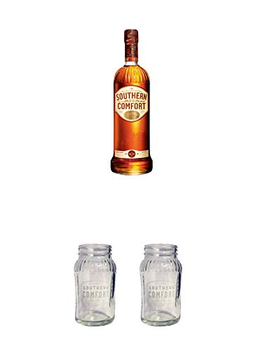 Southern Comfort Whiskylikör 0,7 Liter + Southern Comfort Glas mit Eichstrich Marmeladenglas + Southern Comfort Glas mit Eichstrich Marmeladenglas von 1a Schiefer
