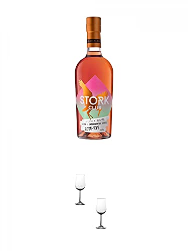 Stork Club ROSE RYE SPIRITUOSE 18% Deutschland 0,70 Liter + Nosing Gläser Kelchglas Bugatti mit Eichstrich 2cl und 4cl - 2 Stück von 1a Schiefer