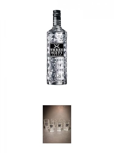 Three Sixty Vodka 0,7 Liter + Three Sixty Vodka SHOT Glas mit Eichstrich 2 & 4 cl - 6 Stück von 1a Schiefer