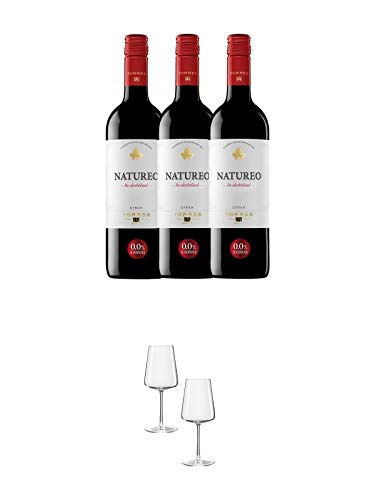 Torres Miguel Spanien NATUREO Alkoholfrei ROT Wein 3 x 0,75 Liter + Weißweinglas Stölzle - 1590002 2 Stück von 1a Schiefer