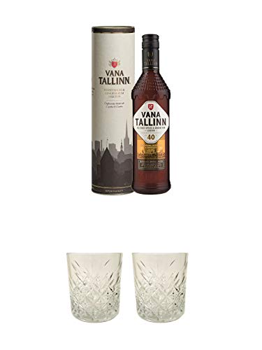 Vana Tallinn Likör 40% estnischer Rumlikör in TUBE 0,5 Liter + Rum Glas 1 Stück + Rum Glas 1 Stück von 1a Schiefer