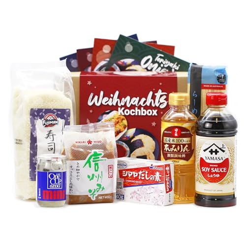 Weihnachts Geschenkbox Japan – 8-tlg. Starter Kochbox + 5 Rezeptideen für die kalte Jahreszeit | einfach japanisch kochen | vegan, Gourmet Geschenkidee gefüllt mit Feinkost aus Japan von 1mal1japan