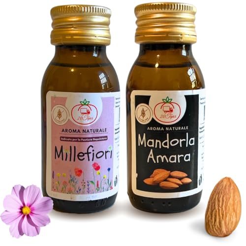 20Tipici® Natürliches Aroma Süßigkeiten & Kekse – Aroma Millefiori 60 ml + Aroma Amara Mandel 60 ml – Glutenfrei – Neapolitanische Pastete – Ideal für Weihnachtsplätzchen von 20Tipici