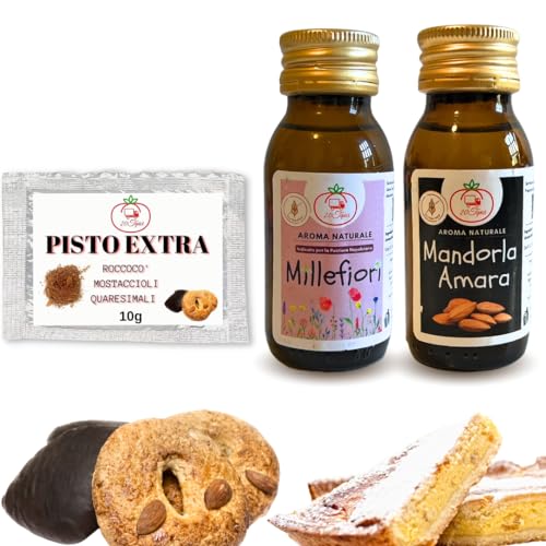 20Tipici Gebäck-Set – Aroma für Süßigkeiten 120 ml (Millefiori & Bittermandel) + Pisto Extra für Roccocò und Mostaccioli 10 g – Süßigkeiten für Weihnachten und Ostern von 20Tipici