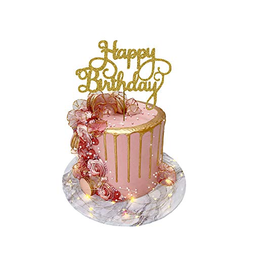 Happy Birthday Cake Toppers Glitter Card Bling Sparkle Dekoration Party 15,2 cm x 12,9 cm (Gold) von 3 LITTLE DESSERTS