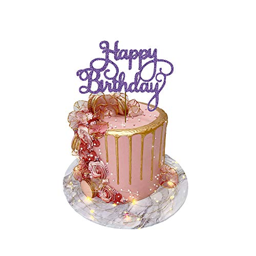 Happy Birthday Cake Toppers Glitter Card Bling Sparkle Dekoration Party 15,2 x 12,9 cm (lila) von 3 LITTLE DESSERTS