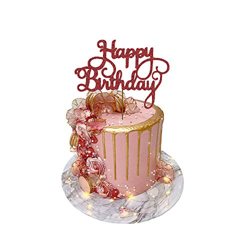 Happy Birthday Kuchendekoration, 300 g/m², Glitzerkarte, glitzernde Dekoration, Party, 17,8 x 14 cm von 3 LITTLE DESSERTS