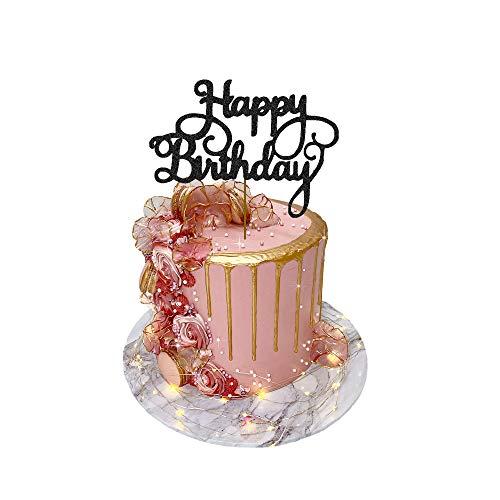 Happy Birthday Kuchendekoration, 300 g/m², Glitzerkarte, glitzernde Dekoration, Party, 17,8 x 14 cm von 3 LITTLE DESSERTS