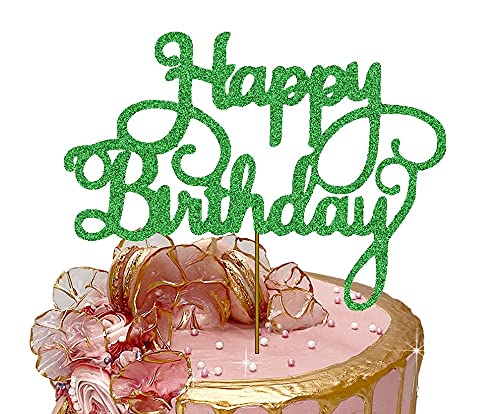 Happy Birthday Kuchendekoration, 300 g/m², Glitzerkarte, glitzernde Dekoration, Party, 17,8 x 14 cm von 3 LITTLE DESSERTS