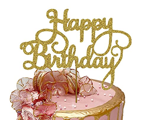 Happy Birthday Kuchendekoration, 300 g/m², Glitzerkarte, glitzernde Dekoration, Party, 17,8 x 14 cm von 3 LITTLE DESSERTS