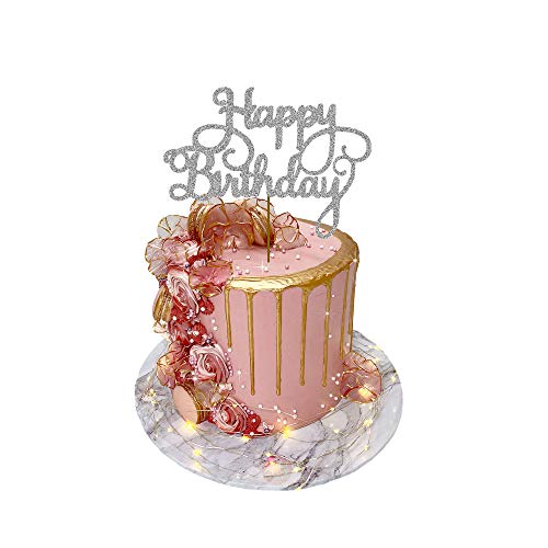 Happy Birthday Kuchendekoration, 300 g/m², Glitzerkarte, glitzernde Dekoration, Party, 17,8 x 14 cm von 3 LITTLE DESSERTS