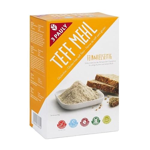 3 Pauly Teff Mehl glutenfrei 2x400g - 800g x 8-8er Pack VPE von Dttra