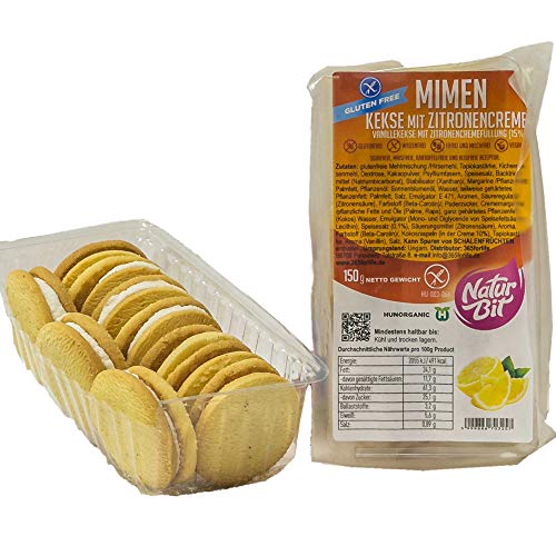 MIMEN glutenfreie Vanille Kekse mit Zitronen Creme Füllung 15% | Cookies vegan - laktosefrei - glutenfrei - handgemacht | Süßigkeit für nahrhaft abwechslungsreiche Lunchbox von 365forlife