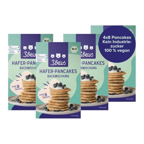 3Bears Bio Backmischung – Hafer-Pancakes, 4er Set, ohne Industriezucker, vegan von 3Bears