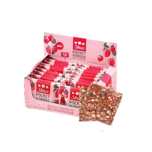 3Bears Haferriegel - Edle Erdbeere | 16 x 55 g vegane Müsliriegel mit aromatischem Erdbeer-Geschmack I als leckerer Snack, Frühstück oder als ballaststoffreicher Vollkorn Haferriegel To-Go von 3Bears