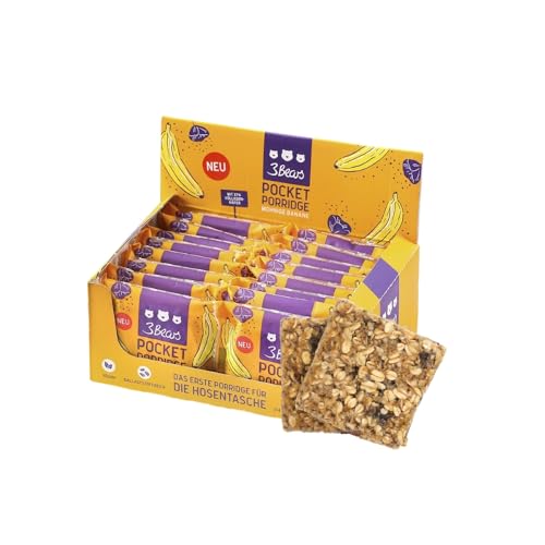 3Bears Haferriegel - Mohnige Banane | 16 x 55 g vegane Müsliriegel mit aromatischem Bananen-Geschmack I als leckerer Snack, Frühstück oder als ballaststoffreicher Vollkorn Haferriegel To-Go von 3Bears