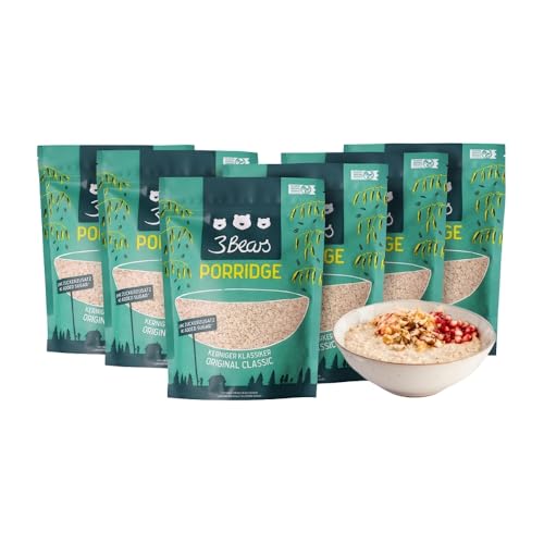 3Bears Porridge - Kerniger Klassiker I 6x400g 4x400g veganes Porridge mit Vollkorn-Haferflocken I Mit rein natürlicher Süße und ohne Zusatzstoffe I auch als Oatmeal, Frühstücksbrei oder Overnight Oats von 3Bears