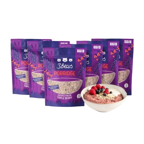 3Bears Porridge - Dreierlei Beere I 6x400g veganes Porridge mit Vollkorn-Haferflocken I Mit rein natürlicher Süße und ohne Zusatzstoffe I auch als Oatmeal, Frühstücksbrei oder Overnight Oats von 3Bears