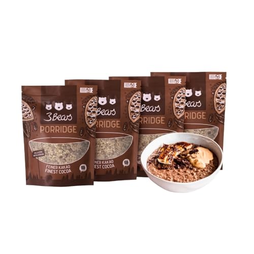 3Bears Porridge - Feiner Kakao I 4x400g veganes Porridge mit Vollkorn-Haferflocken I Mit rein natürlicher Süße und ohne Zusatzstoffe I auch als Oatmeal, Frühstücksbrei oder Overnight Oats von 3Bears