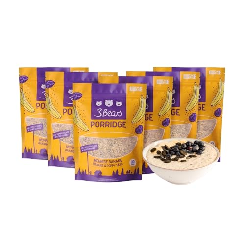 3Bears Porridge - Mohnige Banane I 6x400g veganes Porridge mit Vollkorn-Haferflocken I Mit rein natürlicher Süße und ohne Zusatzstoffe I auch als Oatmeal, Frühstücksbrei oder Overnight Oats von 3Bears