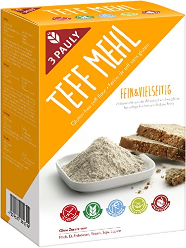 3 Pauly Teff Mehl - Glutenfrei, 2er Pack (4 Beutel à 400g) von 3PAULY