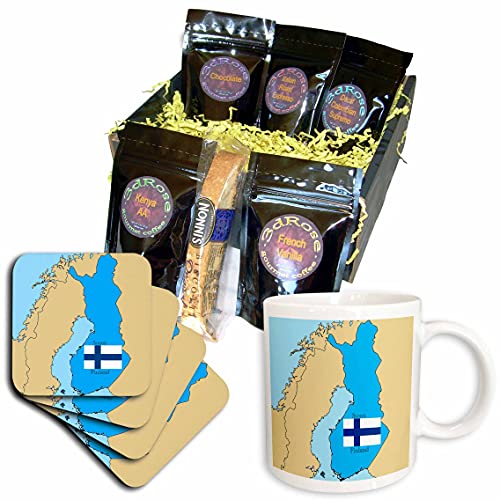 3dRose cgb_37585_1 Die Karte und Flagge Finnland gedruckt in Englisch und Finnisch. Kaffee-Geschenkkorb, mehrfarbig von 3dRose