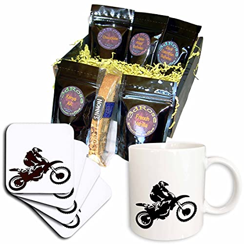 3dRose cgb_78777_1 Motocross-Bike, Offroad, Motorcross, Motorrad, Radikale, Silhouette, Tricks-Kaffee-Geschenkkorb, mehrfarbig von 3dRose