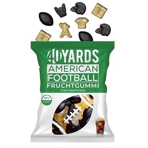 40YARDS American Football Gummibärchen Cola Geschmack (175g Tüte) - Fruchtgummi in Football Form (Helm, Football, Tor, Schiedsrichter, Quarterback & Spielfeld) - NEUE REZEPTUR von 40YARDS