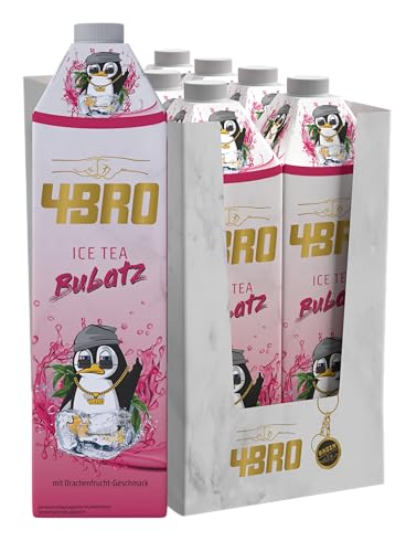 4BRO Ice Tea Bubatz Drachenfrucht - Exotischer und fruchtiger Geschmack - Wiederverschließbare Kappe - 8 x 1l von 4BRO