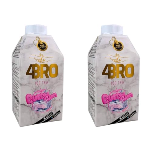 4BRO Ice Tea Bubble Gum - Einzigartiger Eistee mit Kaugummi-Geschmack - Wiederverschließbare Kappe - 8 x 500ml (Packung mit 2) von 4BRO