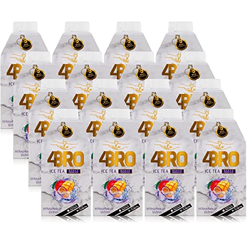 4BRO Ice Tea Mango-Maracuja - Exotischer Eistee mit Mango-Maracuja-Geschmack - Wiederverschließbare Kappe - 16 x 500ml von 4BRO